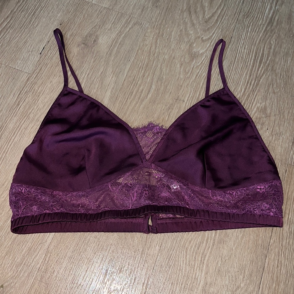 La Vie En Rose purple satin and lace bralette